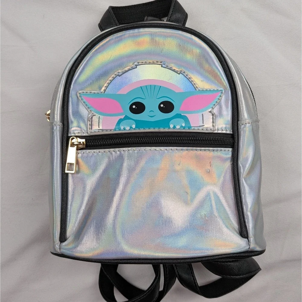 Star Wars Grogu Baby Yoda Mandalorian Holographic Mini‎ Backpack Bag Bioworld